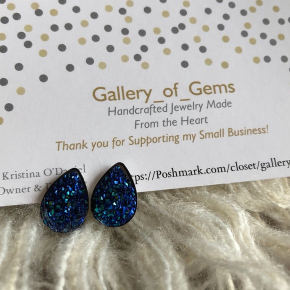Blueberry Faux Druzy Teardrop Stainless Earrings - Picture 10 of 14